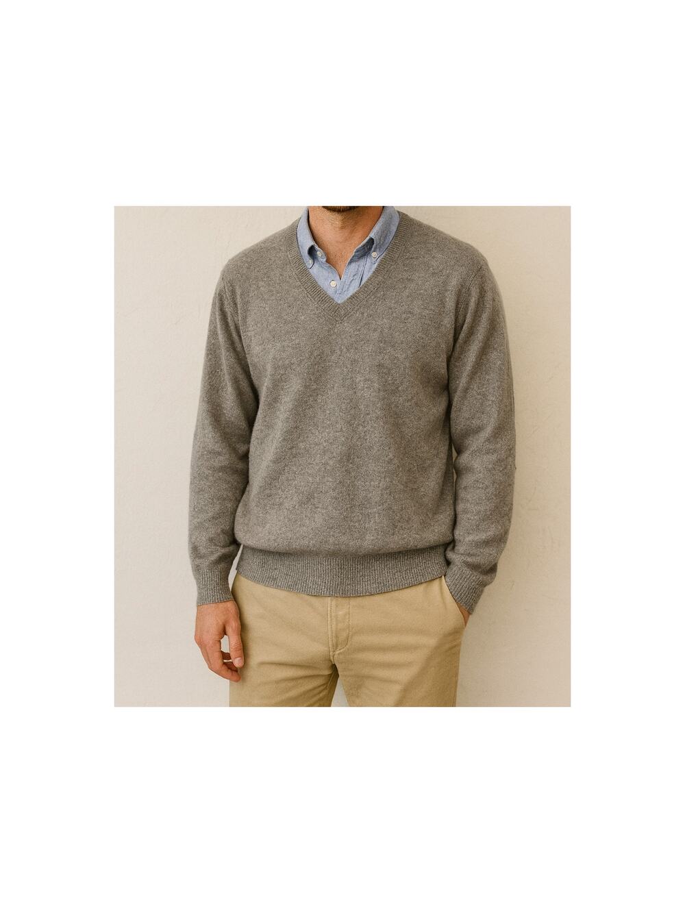 Forte Mens Gray Cashmere Sweater Size XL V-Neck Long Sleeve Preppy Dad Classic